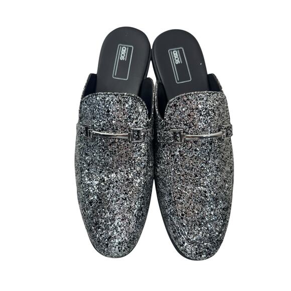 Asos Holiday Party Black Glitter Loafer Flats Womens 10 Snaffle Bit Slip Ons Fun - Picture 2 of 11